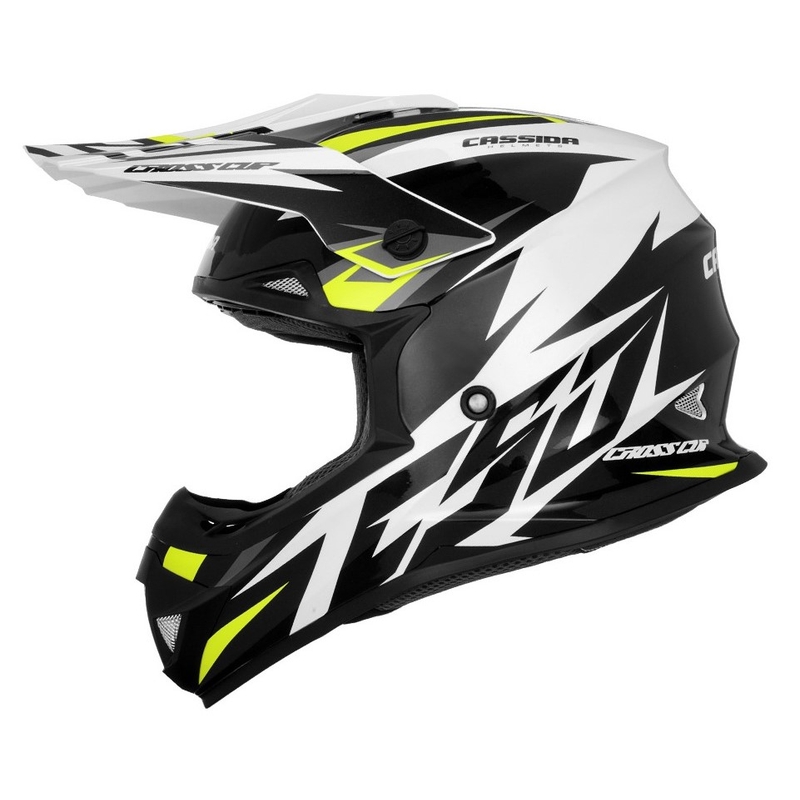 Cassida Cross Cup Two Casco da motocross nero-bianco-grigio-giallo fluo
