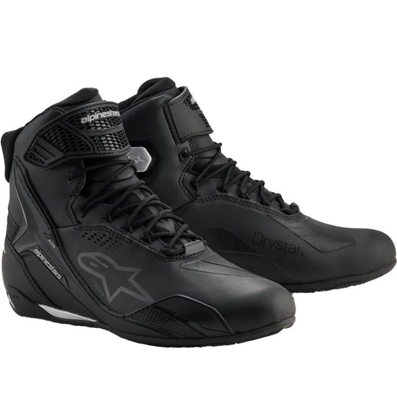 Stivali da moto da donna Alpinestars Stella Faster-4 Drystar, neri e argento.