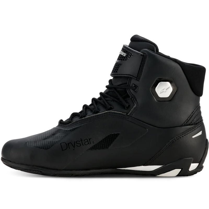 Stivali da moto da donna Alpinestars Stella Faster-4 Drystar, neri e argento.