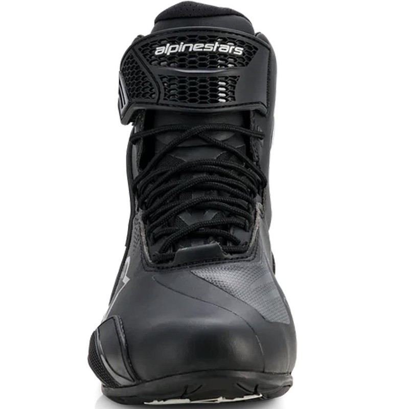 Stivali da moto da donna Alpinestars Stella Faster-4 Drystar, neri e argento.