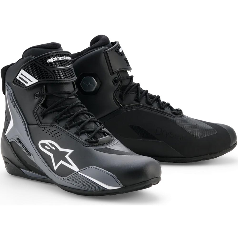 Stivali da moto Alpinestars Faster-4 Drystar neri-grigio scuro-bianchi