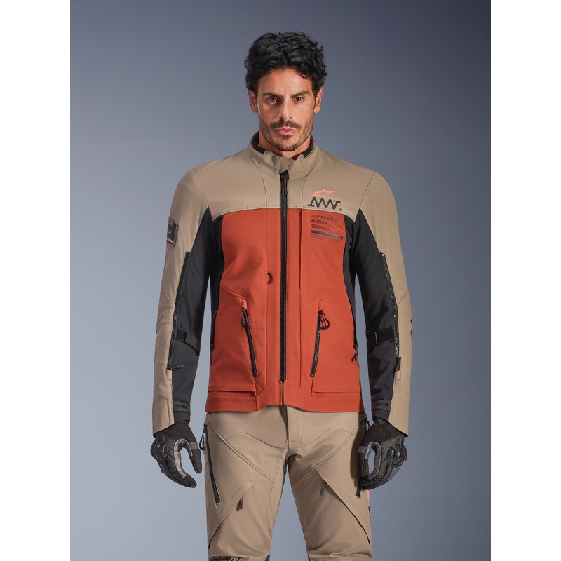Giacca da moto Alpinestars AMT-8 Stretch Drystar XF marrone-arancione-nero