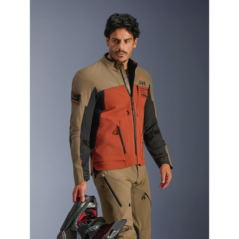 Giacca da moto Alpinestars AMT-8 Stretch Drystar XF marrone-arancione-nero