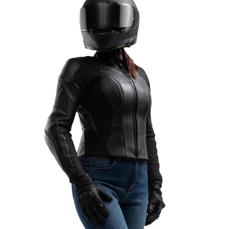 Giacca da motociclista in pelle da donna Rebelhorn Diva ST nera