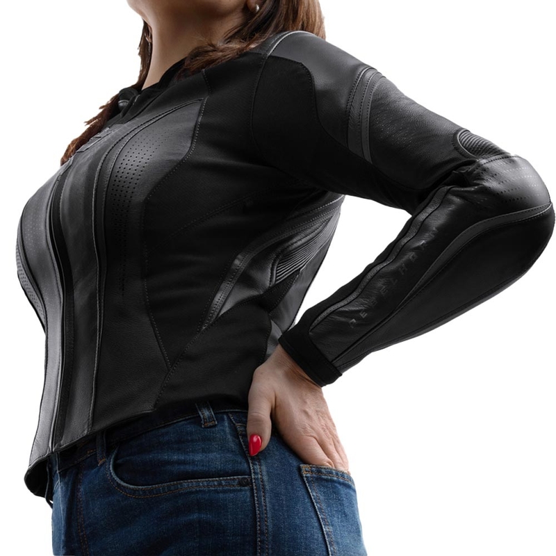 Giacca da motociclista in pelle da donna Rebelhorn Diva ST nera