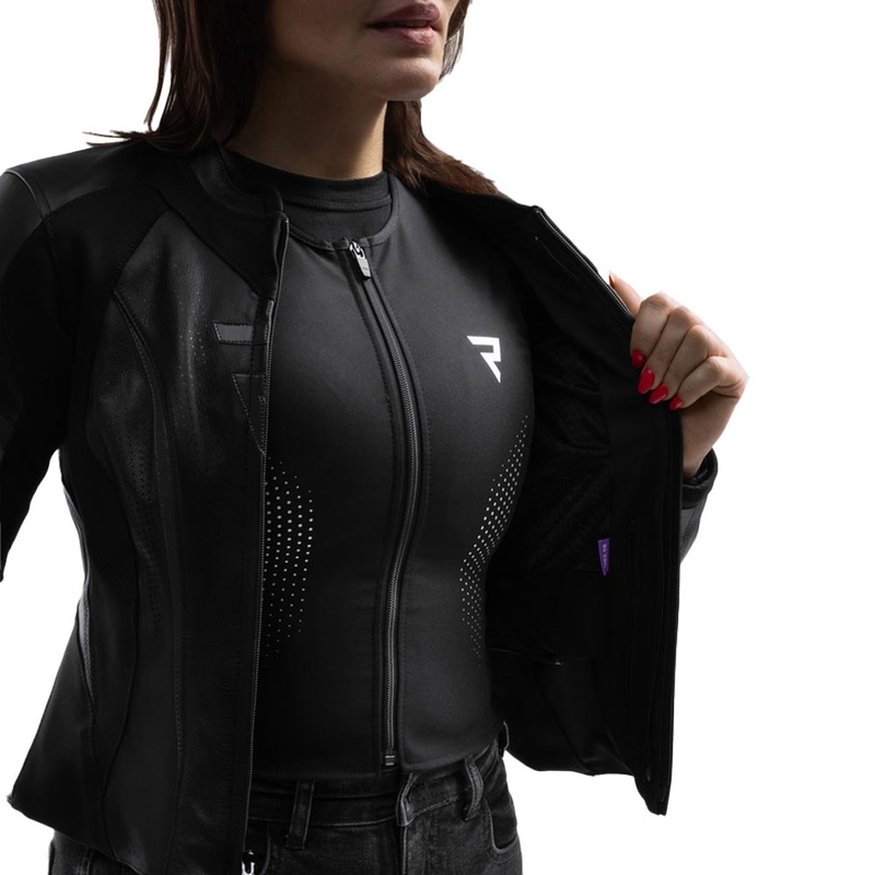 Giacca da motociclista in pelle da donna Rebelhorn Diva ST nera
