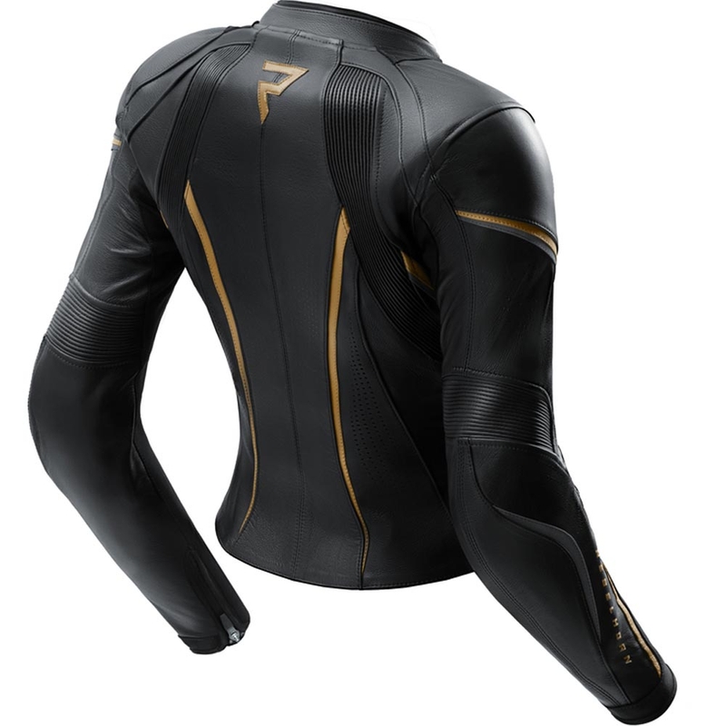 Giacca da motociclista in pelle da donna Rebelhorn Diva ST nero-oro