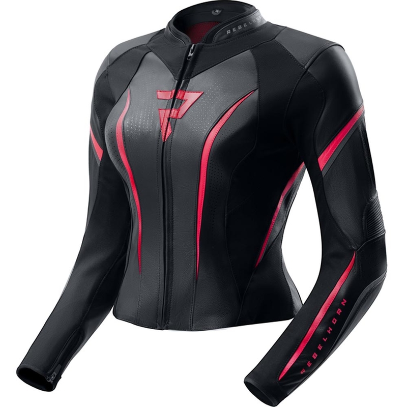 Giacca da motociclista in pelle da donna Rebelhorn Diva ST nero-rosa