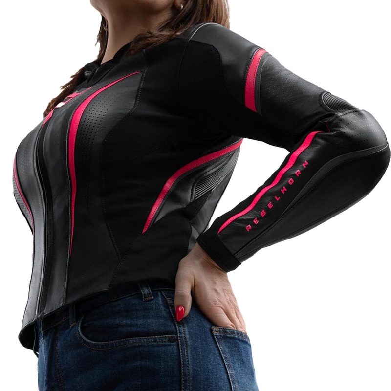 Giacca da motociclista in pelle da donna Rebelhorn Diva ST nero-rosa