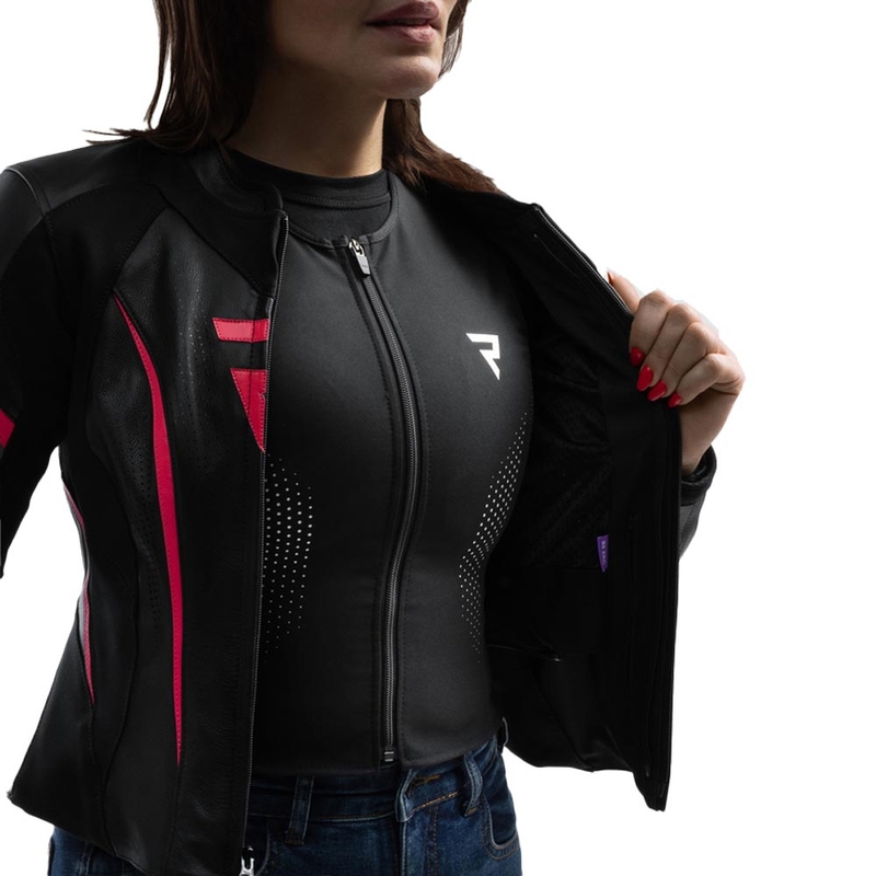 Giacca da motociclista in pelle da donna Rebelhorn Diva ST nero-rosa