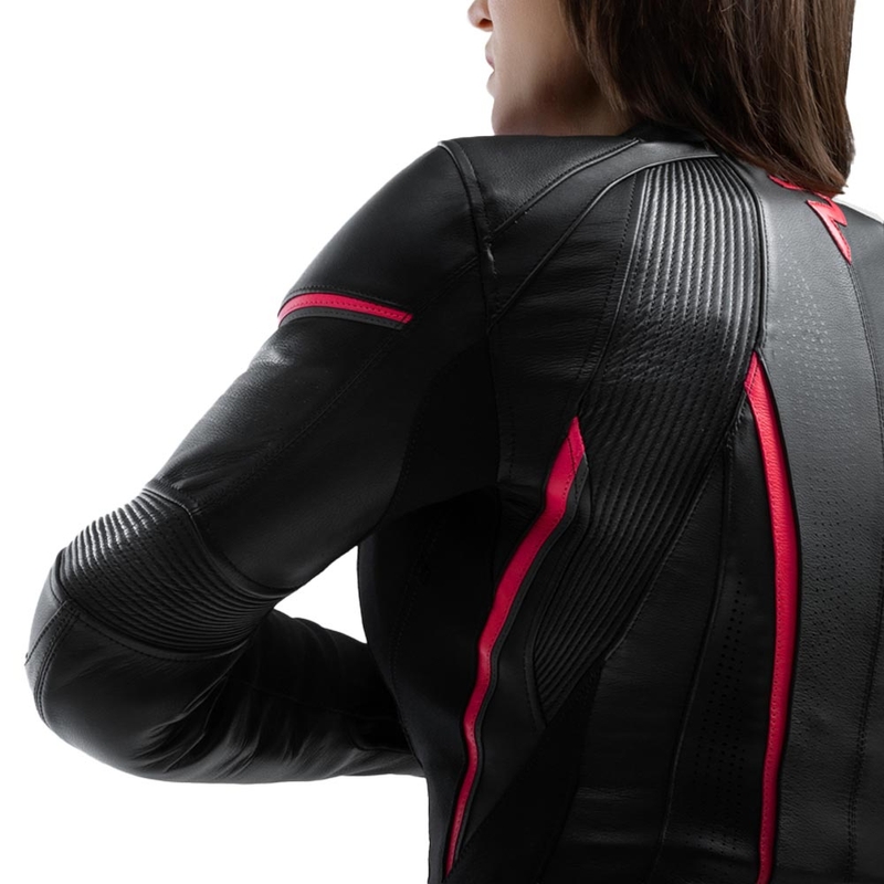 Giacca da motociclista in pelle da donna Rebelhorn Diva ST nero-rosa