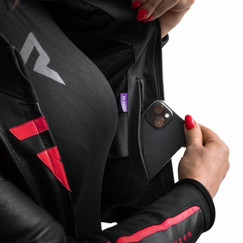 Giacca da motociclista in pelle da donna Rebelhorn Diva ST nero-rosa