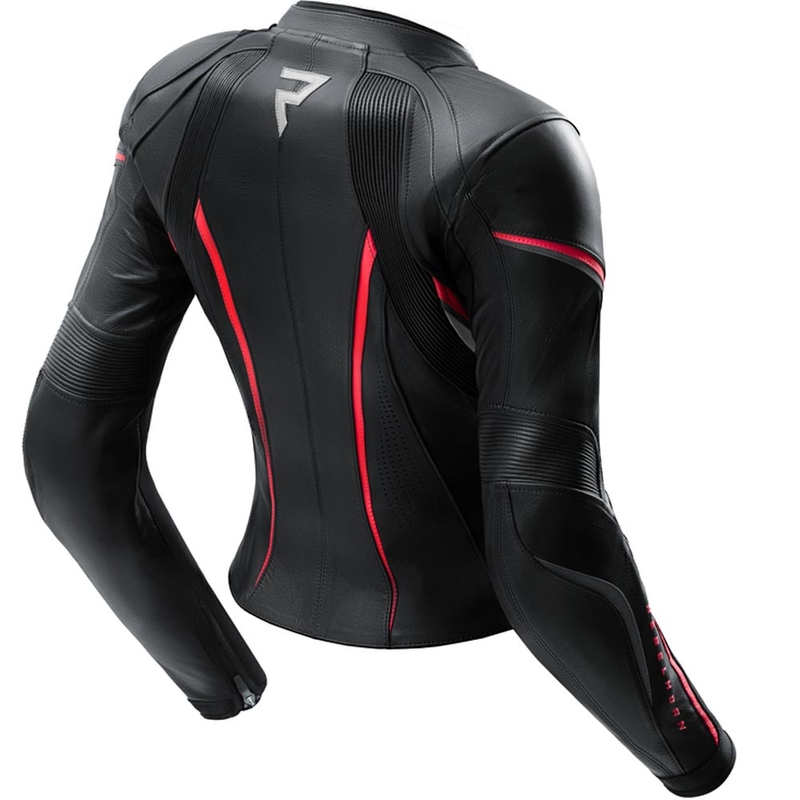 Giacca da motociclista in pelle da donna Rebelhorn Diva ST nero-rosso-bianco