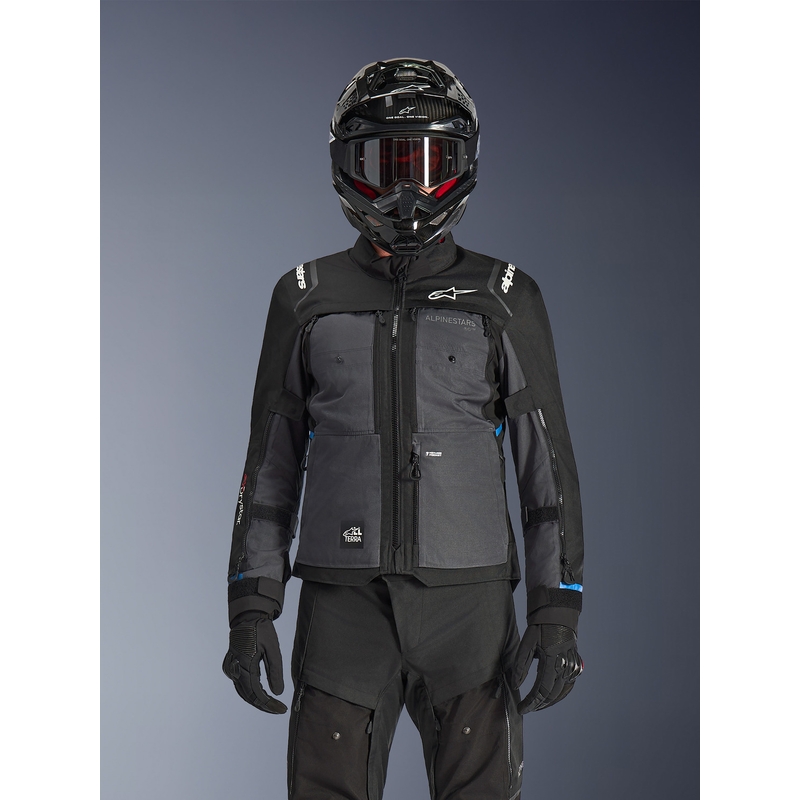 Giacca da moto Alpinestars Cusco Drystar, nera e grigio scuro.