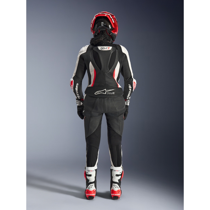 Tuta da moto in pelle da donna a due pezzi Alpinestars Stella GP-R7 nero-bianco-rosso fluo