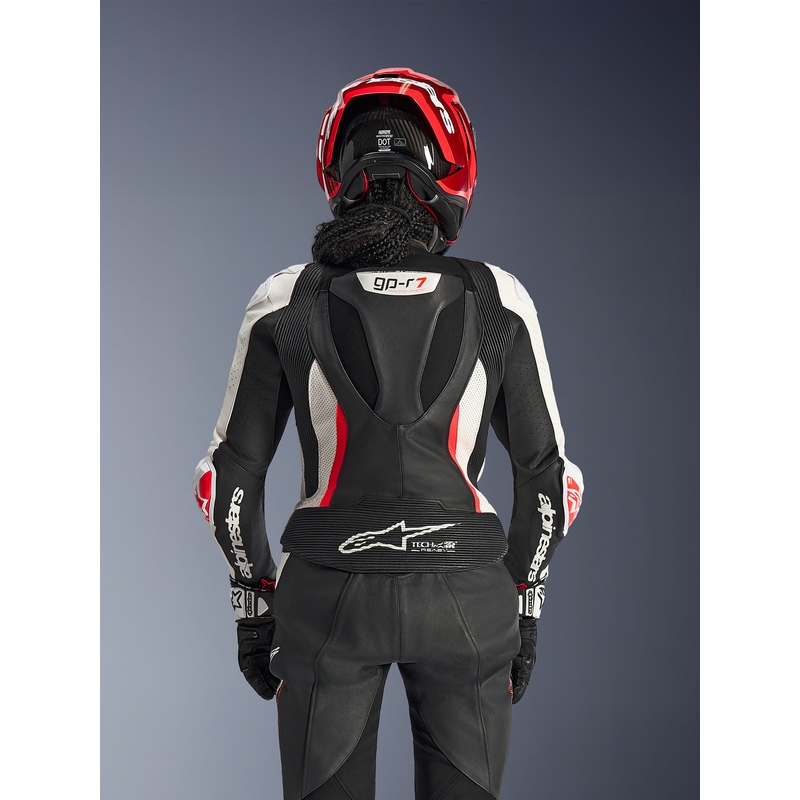 Tuta da moto in pelle da donna a due pezzi Alpinestars Stella GP-R7 nero-bianco-rosso fluo