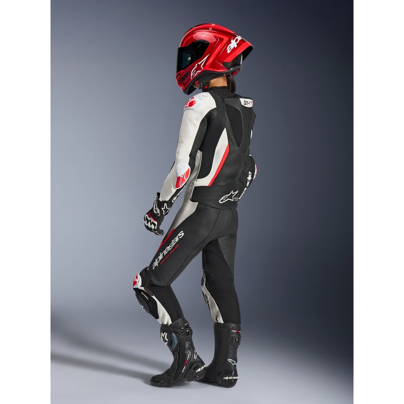 Tuta da moto in pelle da donna a due pezzi Alpinestars Stella GP-R7 nero-bianco-rosso fluo