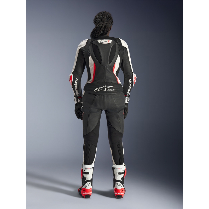 Tuta da moto in pelle da donna a due pezzi Alpinestars Stella GP-R7 nero-bianco-rosso fluo