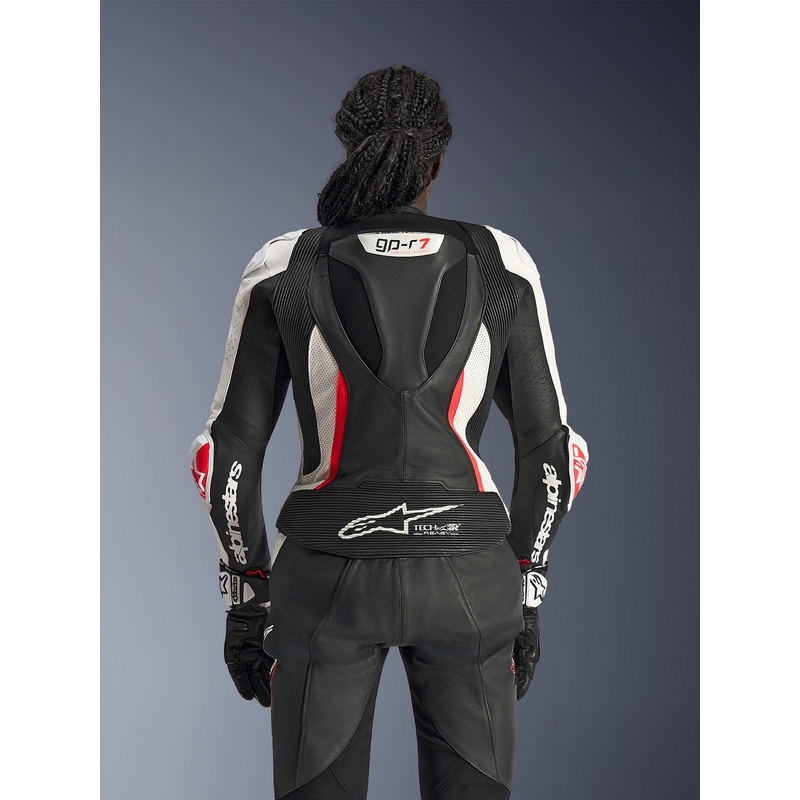 Tuta da moto in pelle da donna a due pezzi Alpinestars Stella GP-R7 nero-bianco-rosso fluo