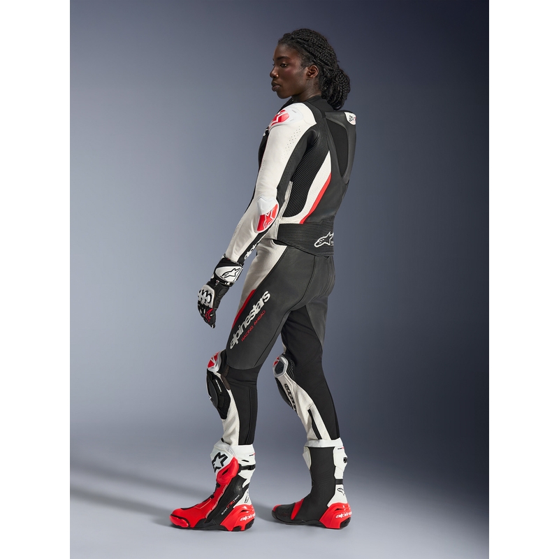 Tuta da moto in pelle da donna a due pezzi Alpinestars Stella GP-R7 nero-bianco-rosso fluo