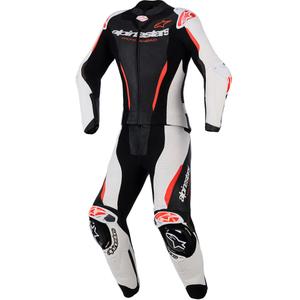 Tuta da moto in pelle da donna a due pezzi Alpinestars Stella GP-R7 nero-bianco-rosso fluo