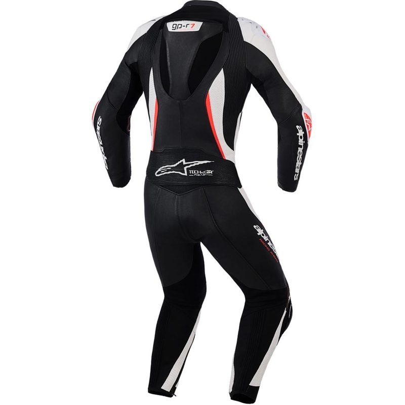 Tuta da moto in pelle da donna a due pezzi Alpinestars Stella GP-R7 nero-bianco-rosso fluo