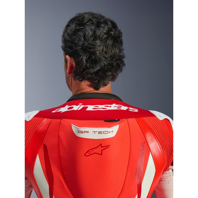 Tuta da moto intera in pelle Alpinestars GP TECH V5 rosso fluo-rosso-bianco
