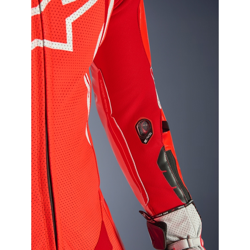 Tuta da moto intera in pelle Alpinestars GP TECH V5 rosso fluo-rosso-bianco