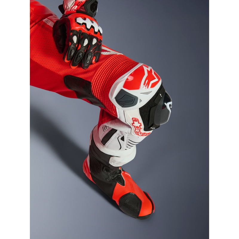 Tuta da moto intera in pelle Alpinestars GP TECH V5 rosso fluo-rosso-bianco