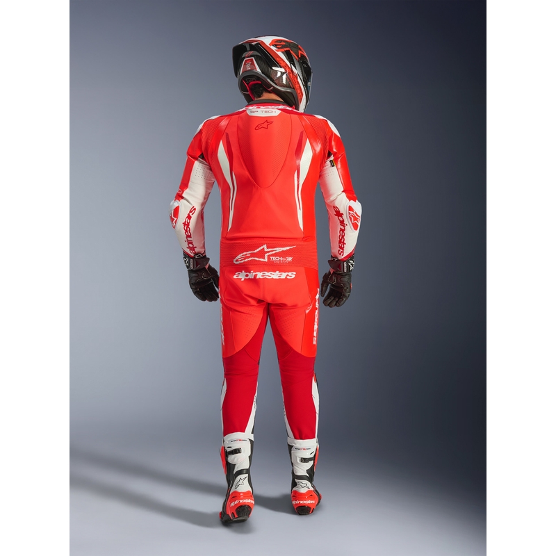 Tuta da moto intera in pelle Alpinestars GP TECH V5 rosso fluo-rosso-bianco