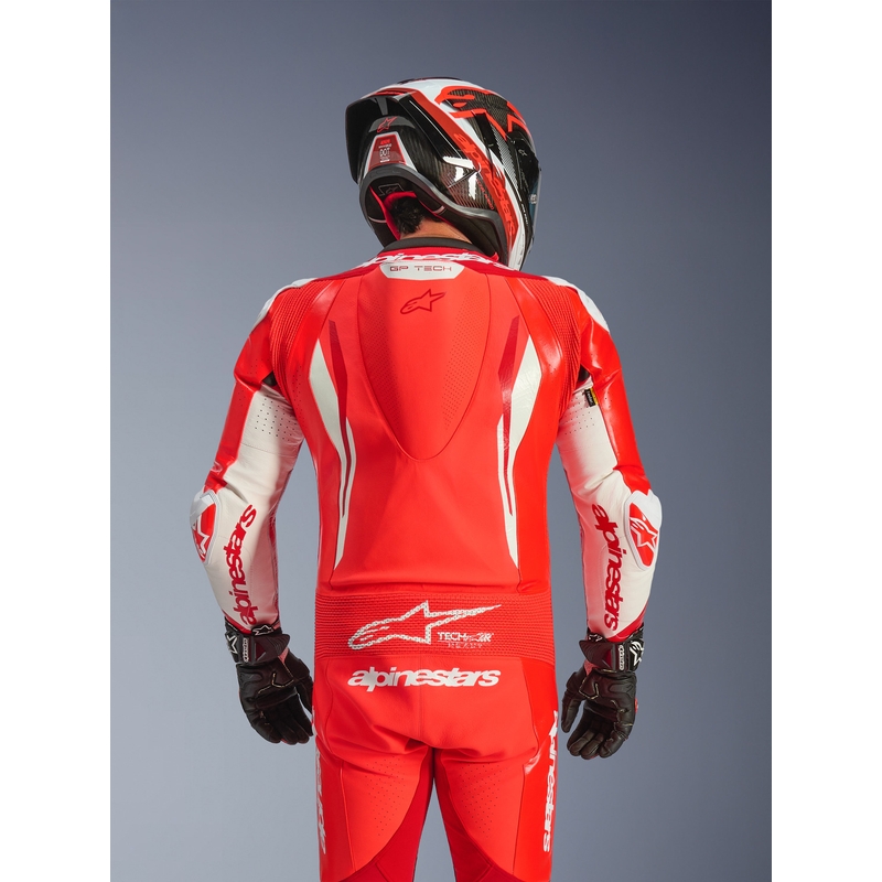 Tuta da moto intera in pelle Alpinestars GP TECH V5 rosso fluo-rosso-bianco