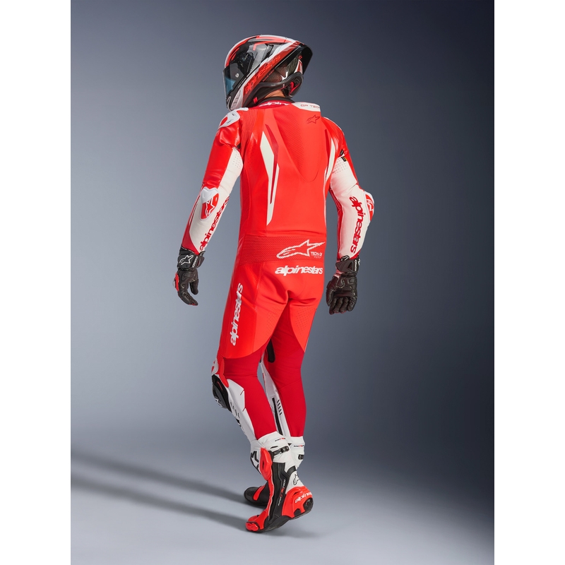 Tuta da moto intera in pelle Alpinestars GP TECH V5 rosso fluo-rosso-bianco