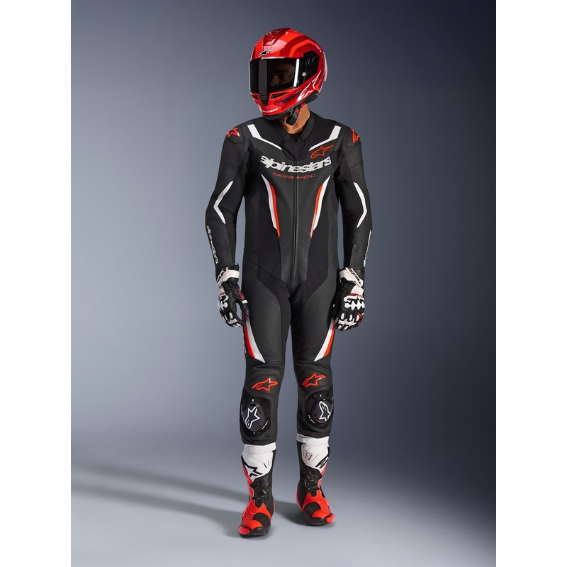 Tuta da moto intera Alpinestars GP FORCE V2 nera-bianca-rosso fluo