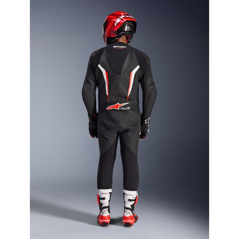 Tuta da moto intera Alpinestars GP FORCE V2 nera-bianca-rosso fluo