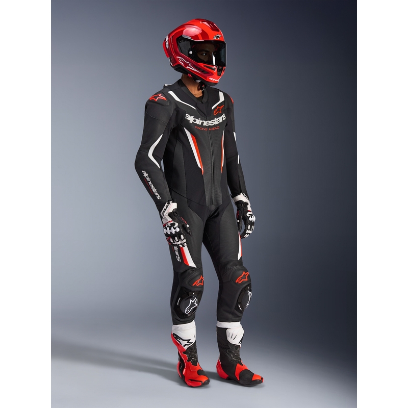 Tuta da moto intera Alpinestars GP FORCE V2 nera-bianca-rosso fluo