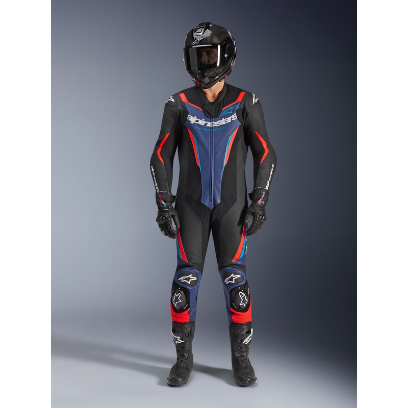Tuta da moto intera Alpinestars GP FORCE V2 nero-blu-rosso fluo-