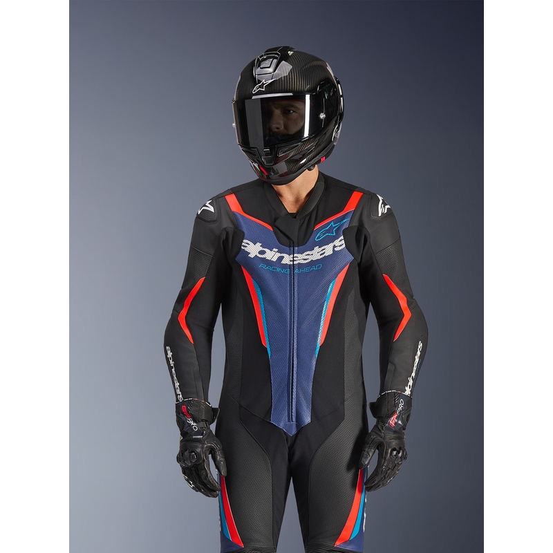 Tuta da moto intera Alpinestars GP FORCE V2 nero-blu-rosso fluo-