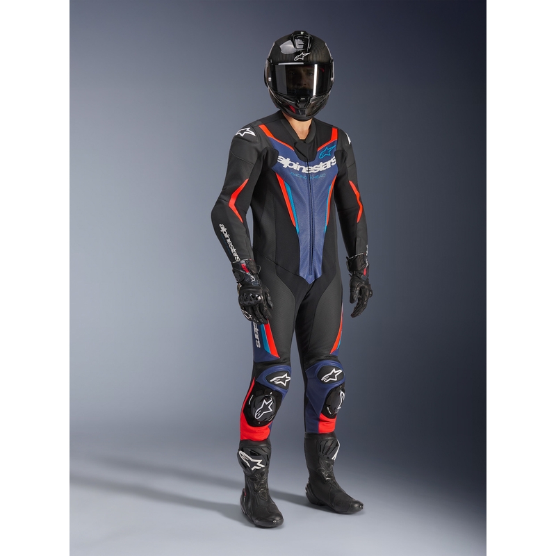 Tuta da moto intera Alpinestars GP FORCE V2 nero-blu-rosso fluo-