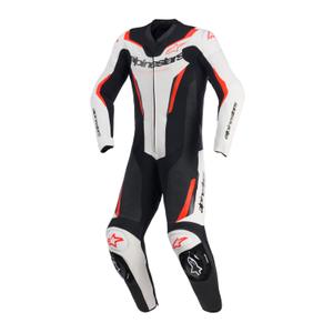 Tuta da moto intera Alpinestars GP FORCE V2 bianco-nero-rosso fluo