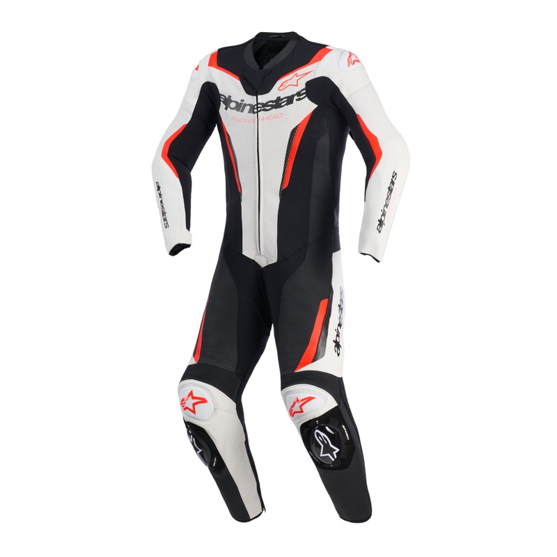 Tuta da moto intera Alpinestars GP FORCE V2 bianco-nero-rosso fluo