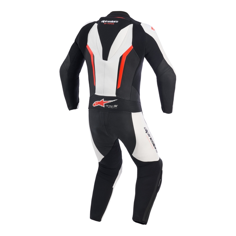 Tuta da moto intera Alpinestars GP FORCE V2 bianco-nero-rosso fluo