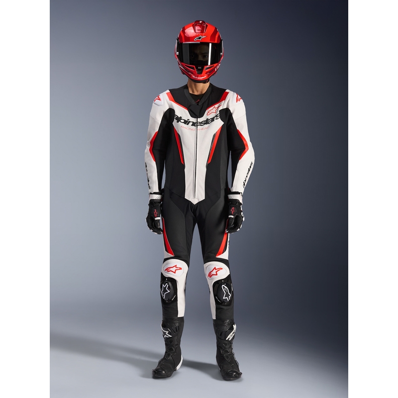Tuta da moto intera Alpinestars GP FORCE V2 bianco-nero-rosso fluo
