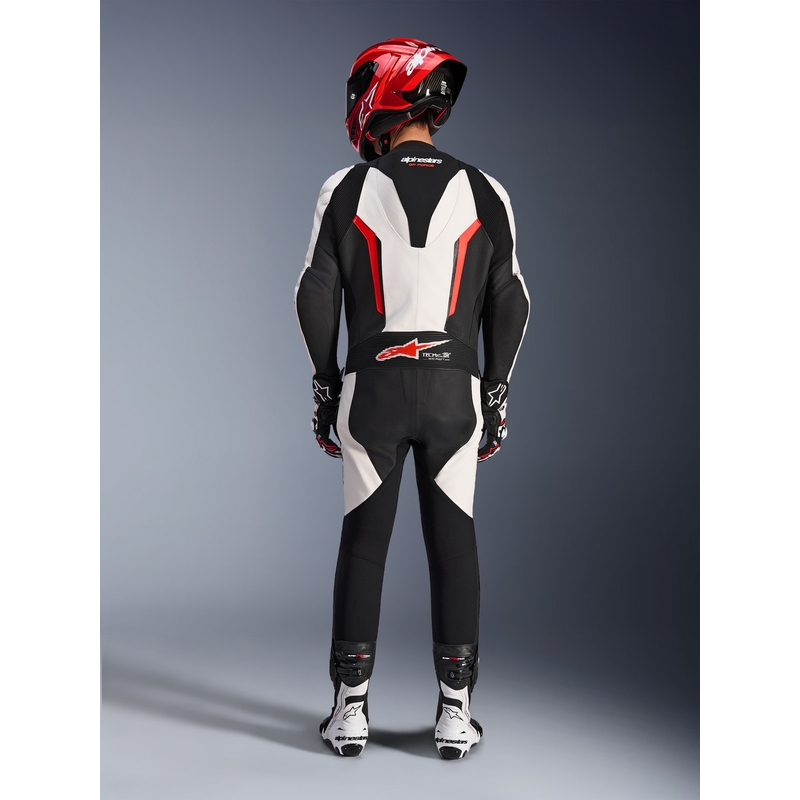 Tuta da moto intera Alpinestars GP FORCE V2 bianco-nero-rosso fluo