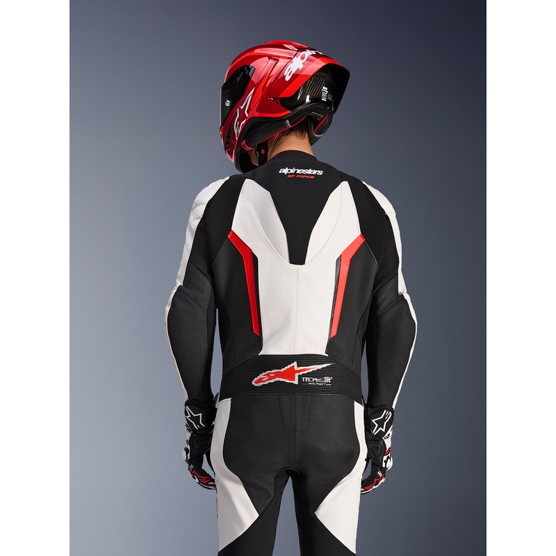 Tuta da moto intera Alpinestars GP FORCE V2 bianco-nero-rosso fluo