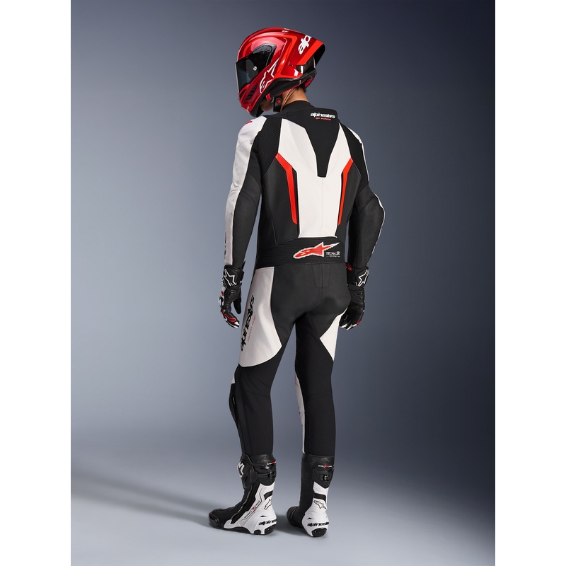 Tuta da moto intera Alpinestars GP FORCE V2 bianco-nero-rosso fluo