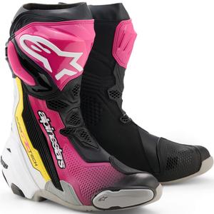 Stivali da moto Alpinestars Supertech R neri-bianchi-rosa-gialli