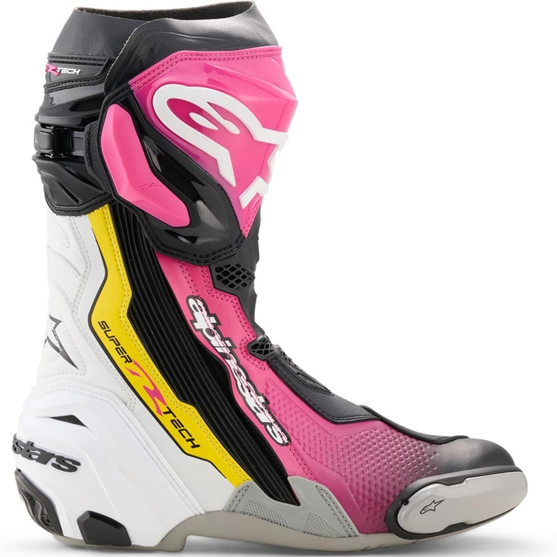 Stivali da moto Alpinestars Supertech R neri-bianchi-rosa-gialli