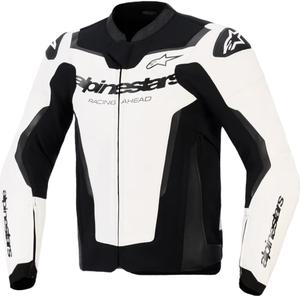 Giacca da moto in pelle Alpinestars GP Force V2, bianca e nera