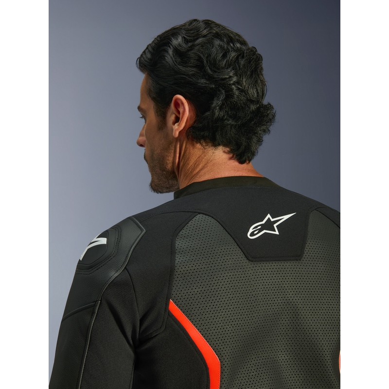 Giacca da moto in pelle Alpinestars GP Force V2 Airflow nero-rosso fluo-bianco