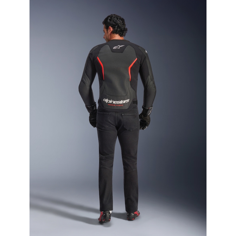 Giacca da moto in pelle Alpinestars GP Force V2 Airflow nero-rosso fluo-bianco